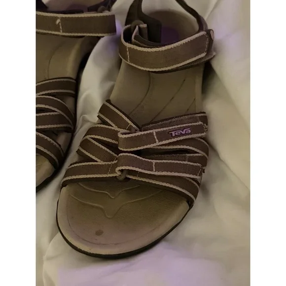 Teva Tirra Taupe Brown & Purple Sandals 8.5 Tan - Picture 2 of 6